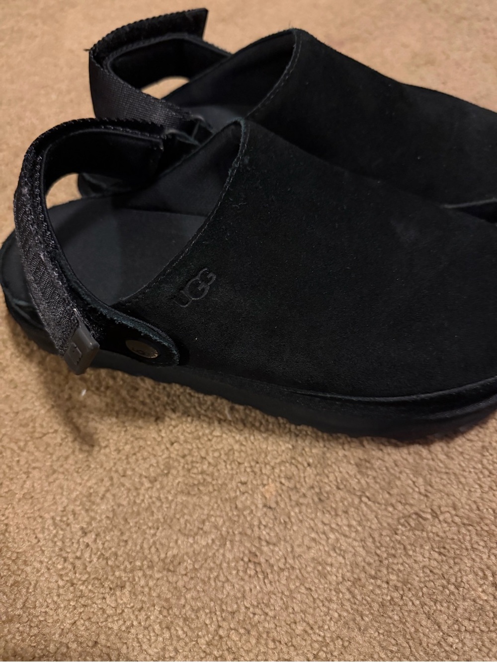 UGG Black Suede Slip-On Clog with Heel Strap - Picture 4 of 7